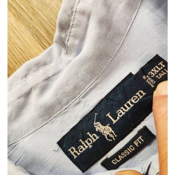 Polo ralph lauren Linen blend 3XLT TALL Blue Mens button up shirt Pink Pony SS - Picture 4 of 10